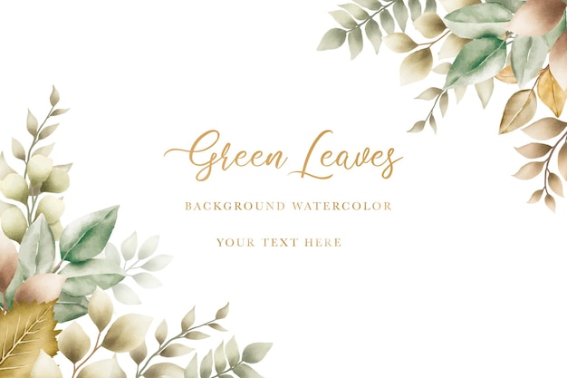 Vector beautiful wedding card with green and golden leaves watercolor