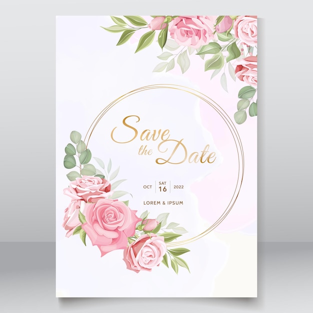 Beautiful wedding card with pink roses template