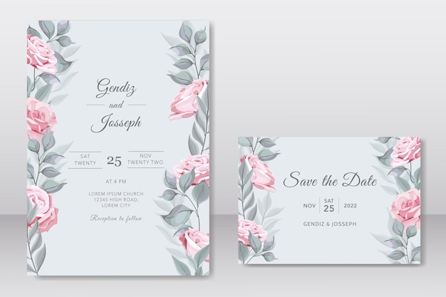 Beautiful wedding card with pink roses template