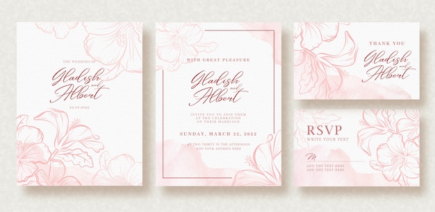 Beautiful wedding card with pink splash and flowers template