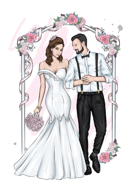 Красивая свадьба пара жених и невеста в красивой одежде