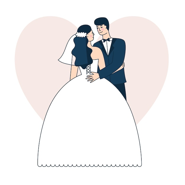 Beautiful wedding couple. bride and groom. doodle vector illustration