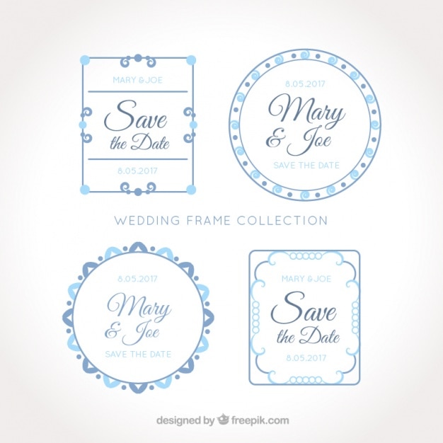 Beautiful wedding frames in blue tones