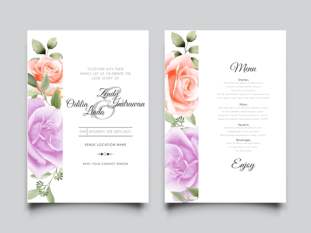 美しい結婚式の招待カードセット花の水彩画