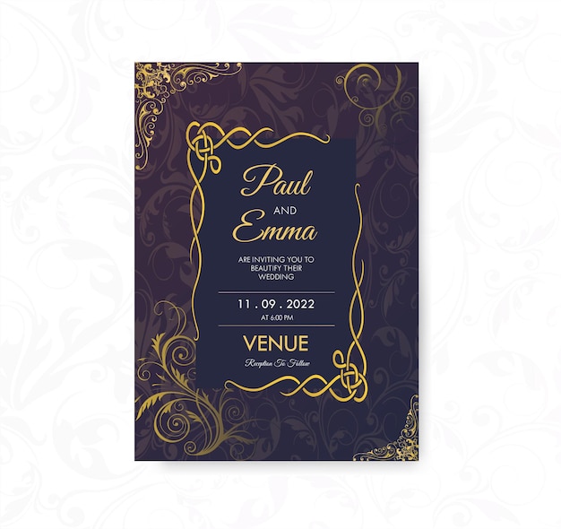 Beautiful wedding invitation card template dark gold for decoration celebration engagement greeting