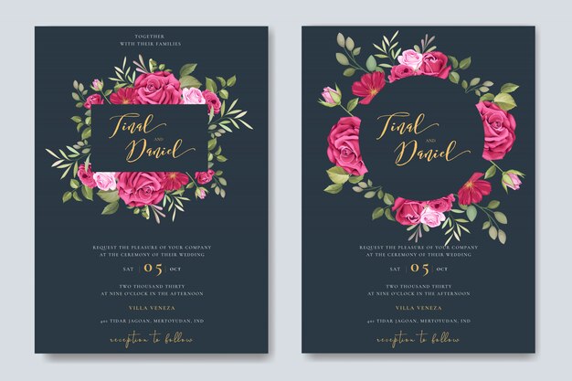 Beautiful wedding invitation card template set with floral design