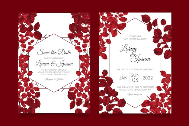 Beautiful   wedding invitation card template set with floral frame