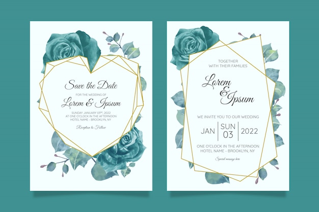 Beautiful wedding invitation card template set with geometric floral frame