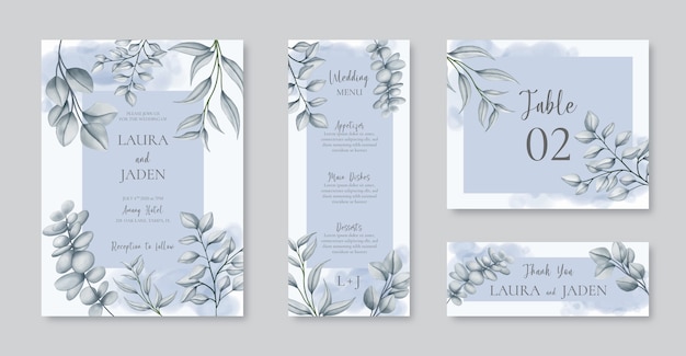 花のフレームバンドルを持つ美しい結婚式の招待カードテンプレート