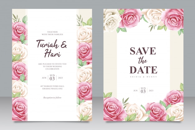 Beautiful wedding invitation card template with floral frame multi purpose