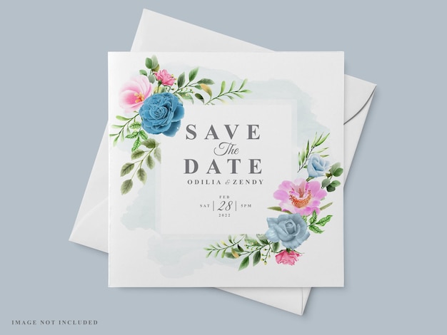 beautiful wedding invitation card template with floral hand drawn