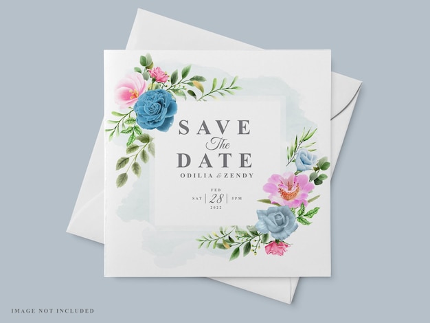 Beautiful wedding invitation card template with floral hand drawn