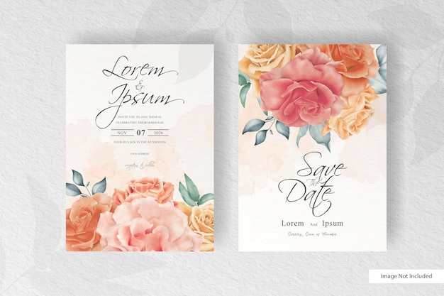 花と葉の美しい結婚式の招待カードテンプレート