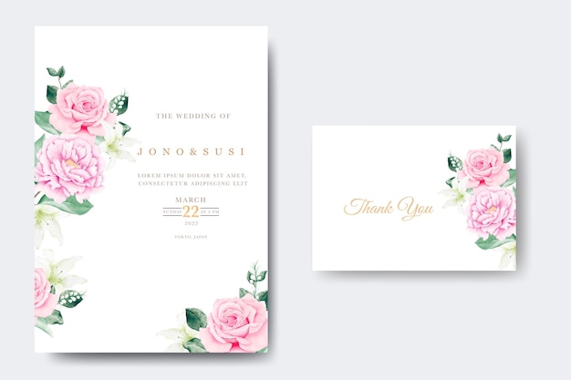 Beautiful wedding invitation card template with floral leaves