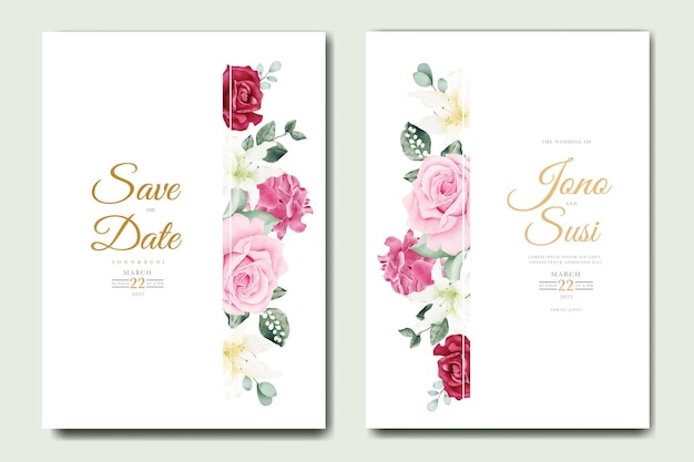 Vector beautiful wedding invitation card template with floral leaves