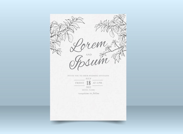 Beautiful Wedding Invitation Card Template with Hand Drawn Foliage