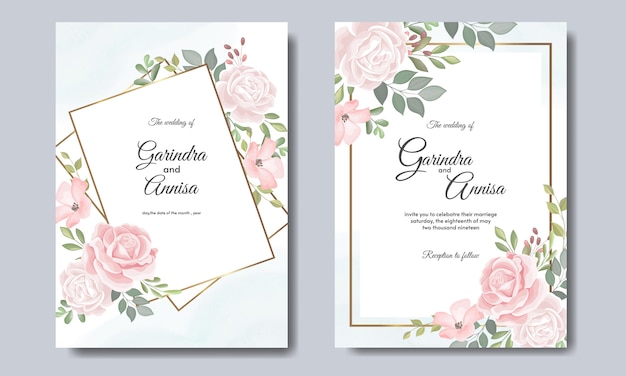 Modello di carta di invito bel matrimonio con cornice floreale rosa morbida