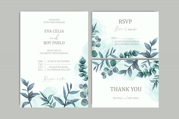 Beautiful wedding invitation card template with watercolor floral background