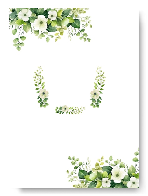 Beautiful wedding invitation card template with white jasmine and leaves