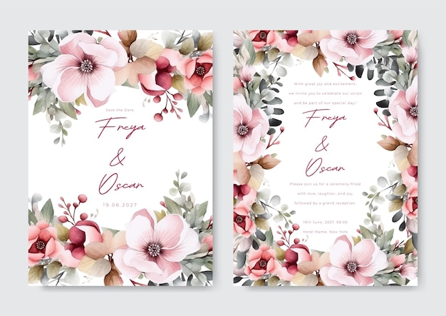 Beautiful wedding invitation card template with white and yellow roses