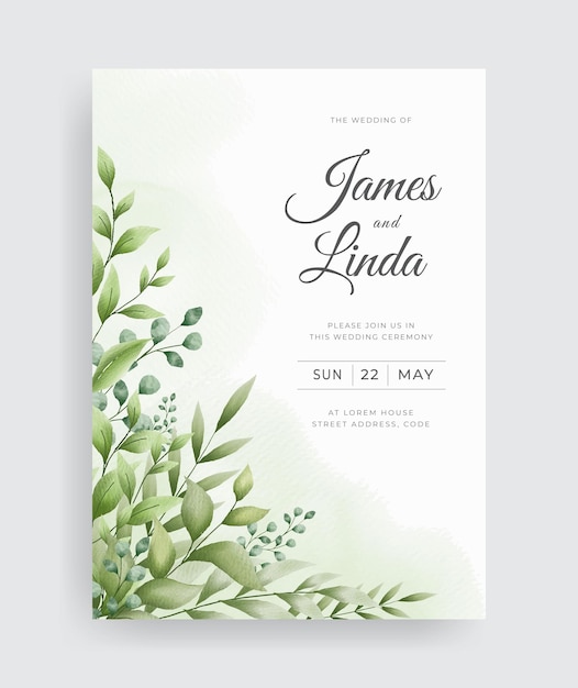 Beautiful Wedding invitation card theme with green leaves design