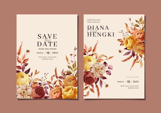 Vector beautiful wedding invitation card with autumn nature