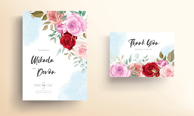 Beautiful wedding invitation card with beautiful flower ornaments