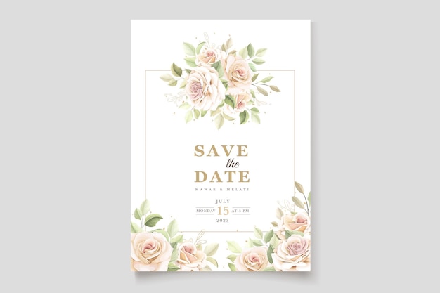 beautiful wedding invitation card with elegant floral set