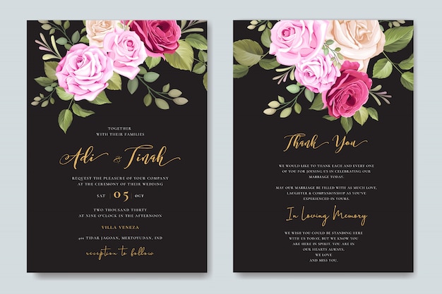 Beautiful wedding invitation card with floral frame template