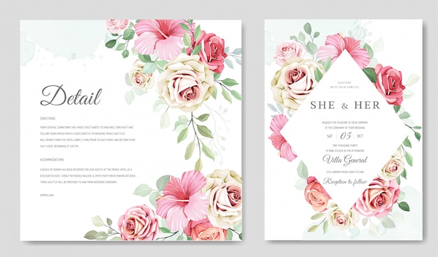 Beautiful wedding invitation card with floral wreath