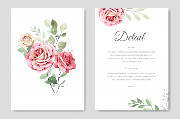 花の花輪を持つ美しい結婚式の招待カード
