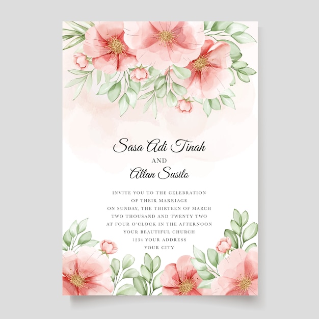 beautiful wedding invitation card with floral wreath