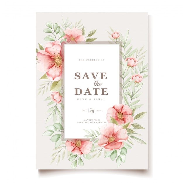 フローラルリースと美しい結婚式の招待カード