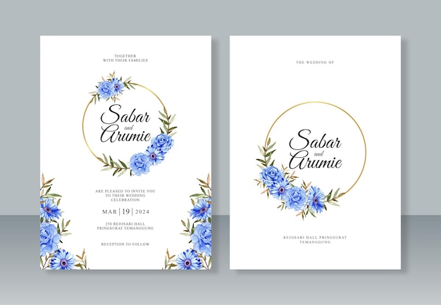 Beautiful wedding invitation card with flower painting watercolor