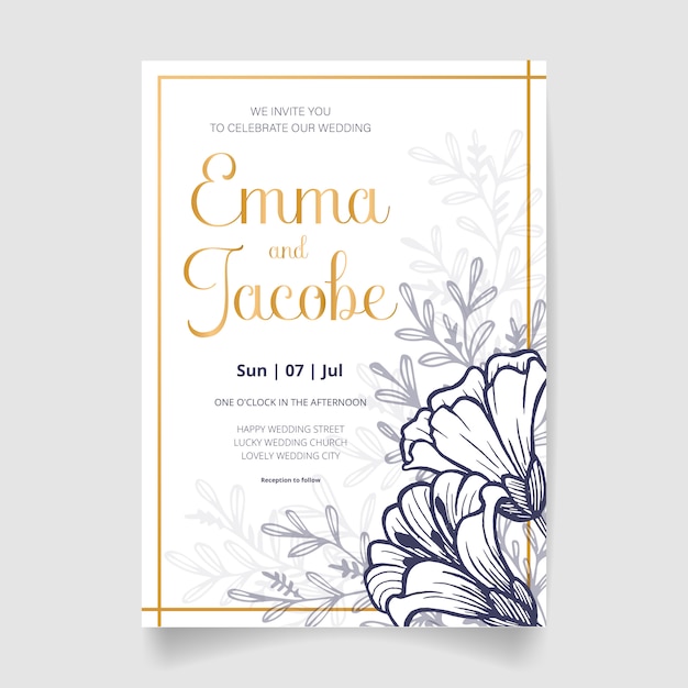 beautiful wedding invitation card with flowers, leaves and branches. happy wedding invitation. ideal for wedding ceremony and happy marriage!