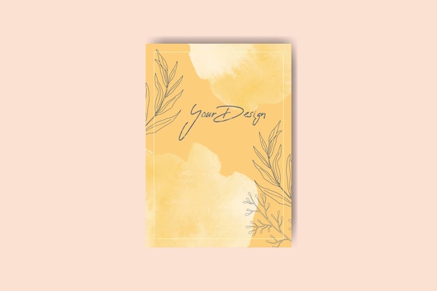 beautiful wedding invitation card with leaves monoline design