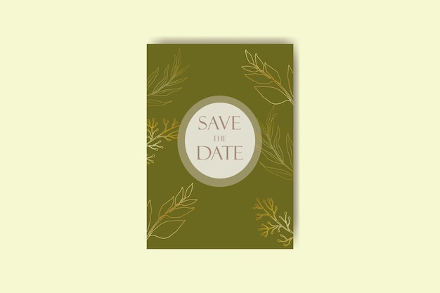 beautiful wedding invitation card with leaves monoline design