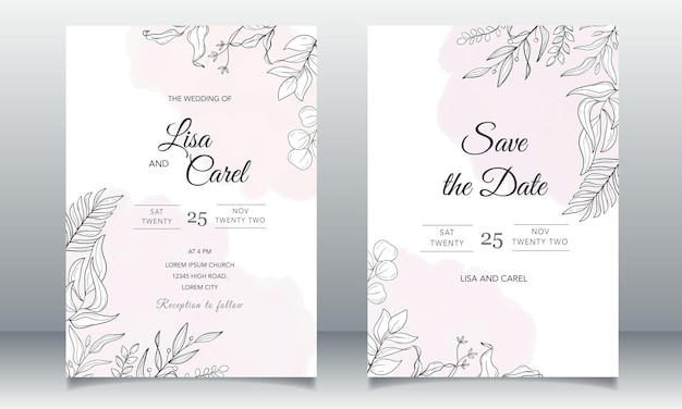 Beautiful wedding invitation card with monoline design