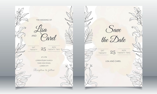 Beautiful wedding invitation card with monoline design