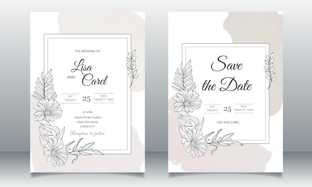 Beautiful wedding invitation card with monoline design