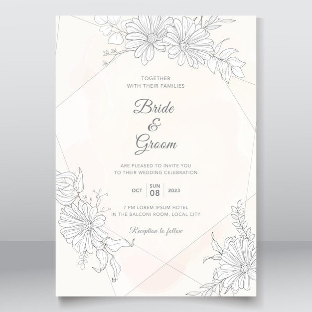 Beautiful wedding invitation card with monoline design