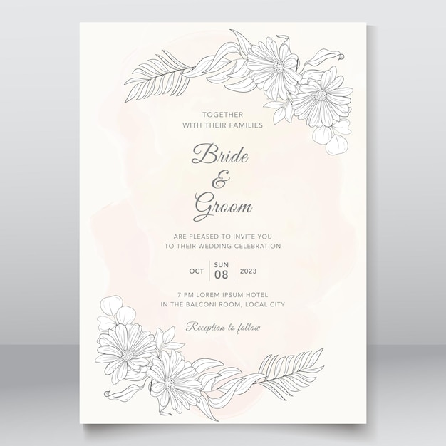 Beautiful wedding invitation card with monoline design