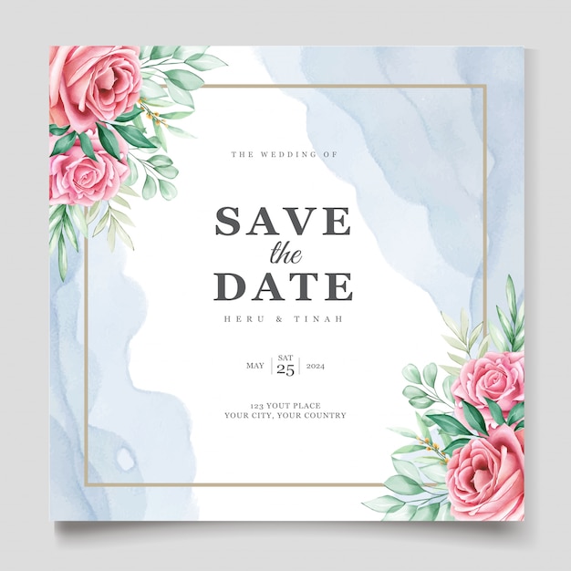 beautiful wedding invitation card with watercolor floral wreath