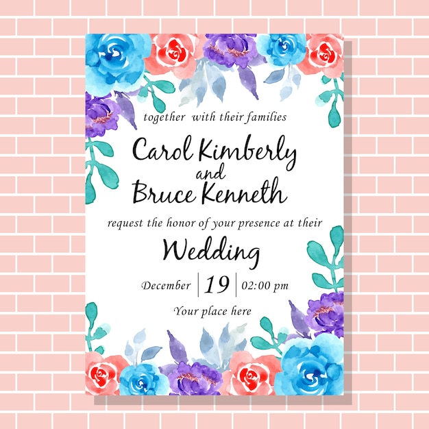 Beautiful wedding invitation card with watercolor flower