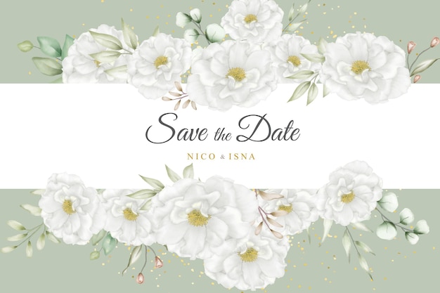 ベクトル 白いバラの水彩画と美しい結婚式の招待カード