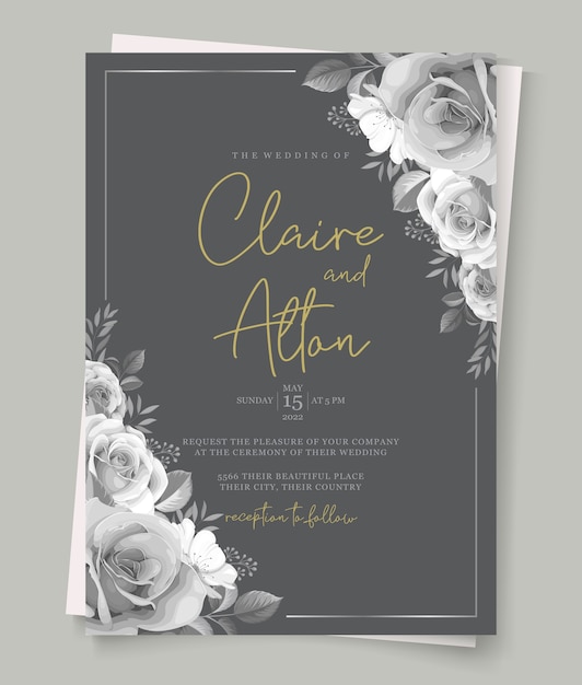 Beautiful wedding invitation design with floral wreath