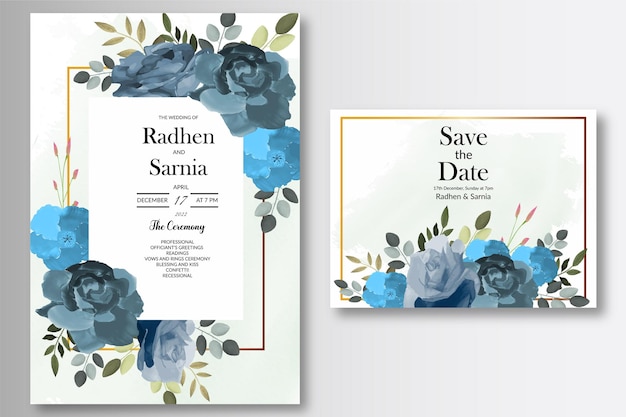 Beautiful wedding invitation floral design watercolor with Free Vector