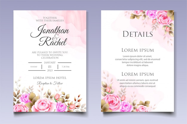 Beautiful wedding invitation floral and leaves card template