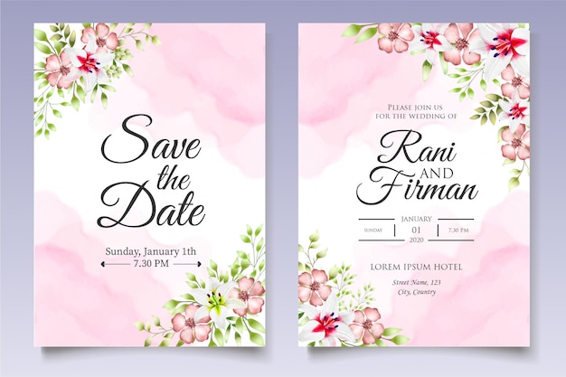 Beautiful wedding invitation floral and leaves card template