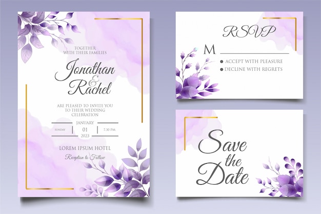 Beautiful wedding invitation floral and leaves card template